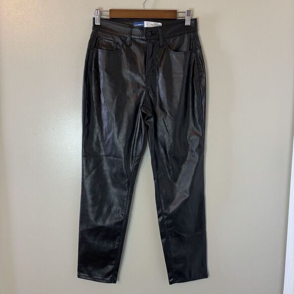 Old Navy High Waisted OG Straight Pants Black Faux Leather Womens Sz 2 - Picture 1 of 8